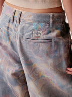 Water Ripple Print Wide-Leg Jeans