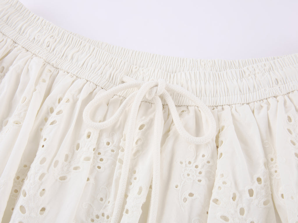 Eyelet Cutout Floral Mini Skirt