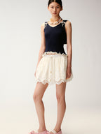 Eyelet Cutout Floral Mini Skirt