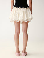 Eyelet Cutout Floral Mini Skirt