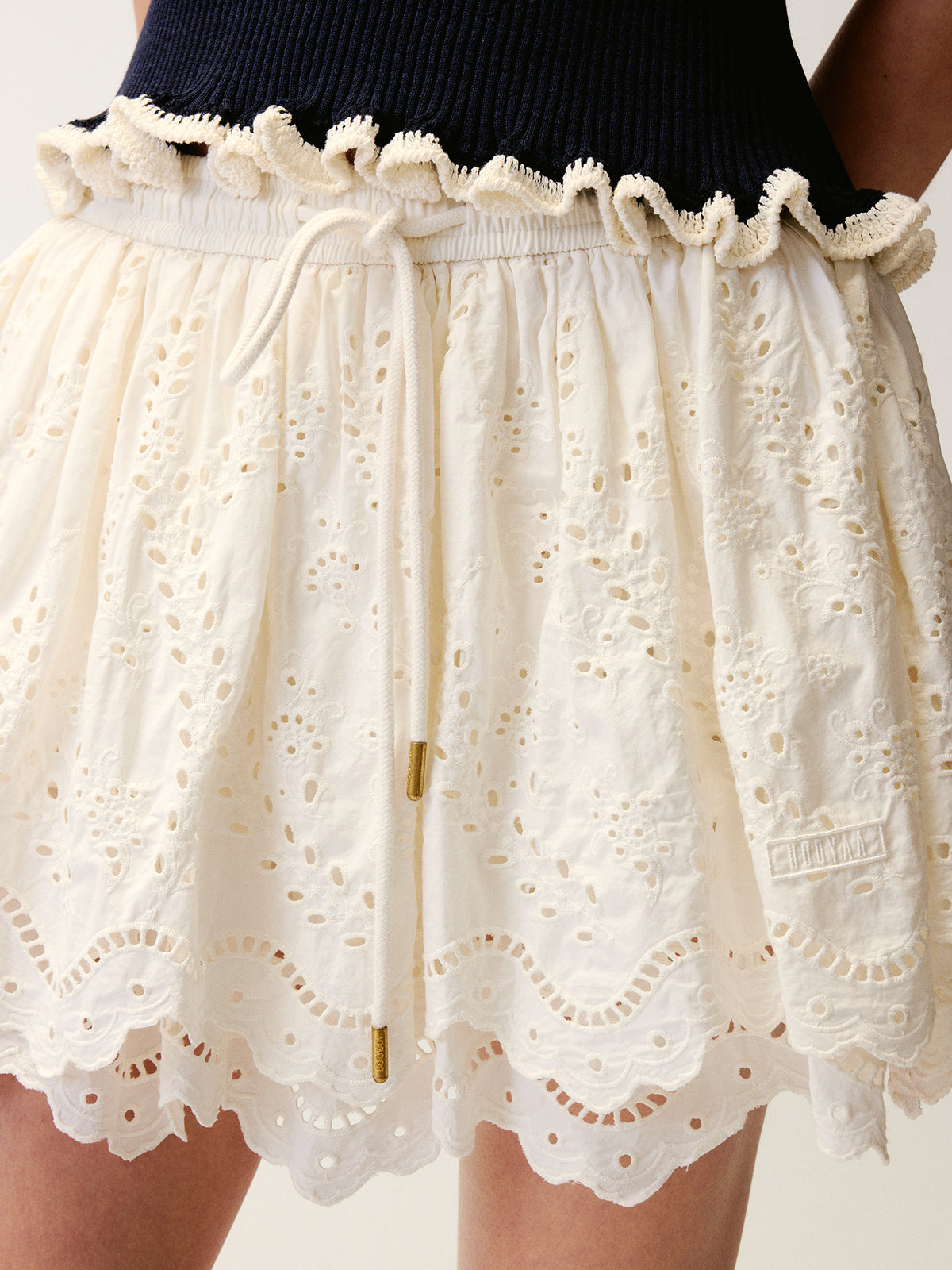 Eyelet Cutout Floral Mini Skirt