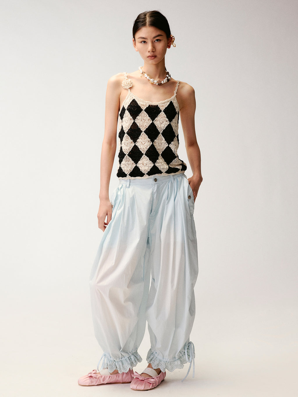 Checkerboard Knit Camisole Top