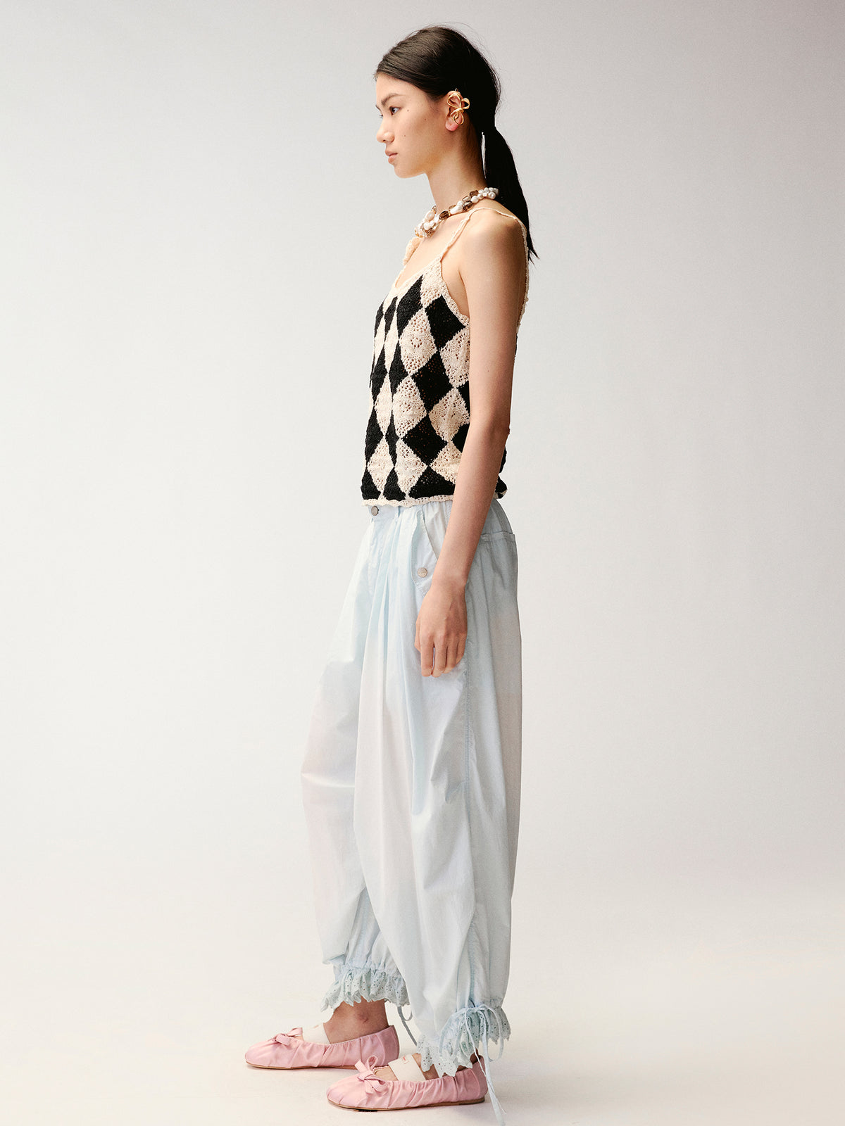 Checkerboard Knit Camisole Top