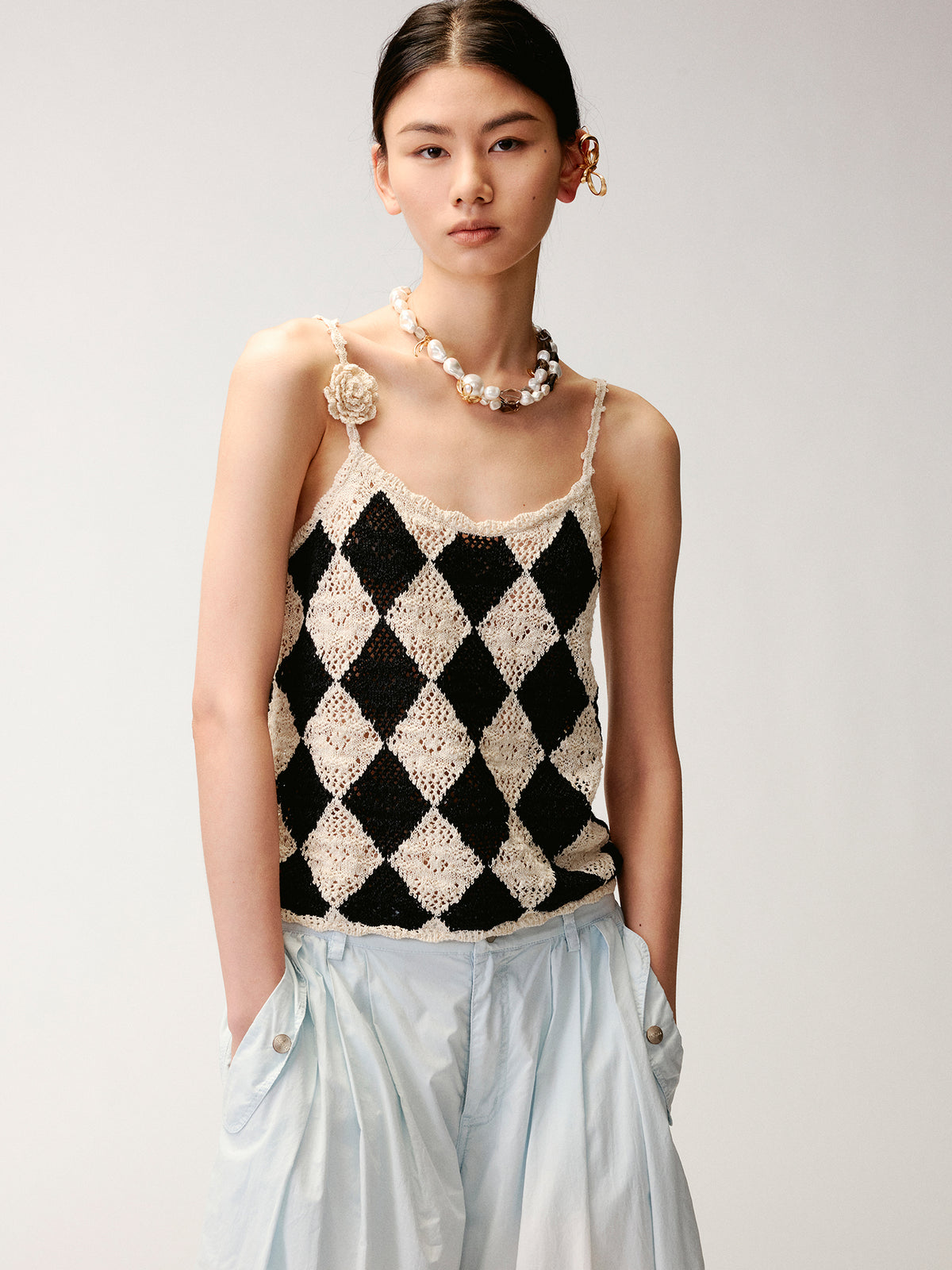 Checkerboard Knit Camisole Top