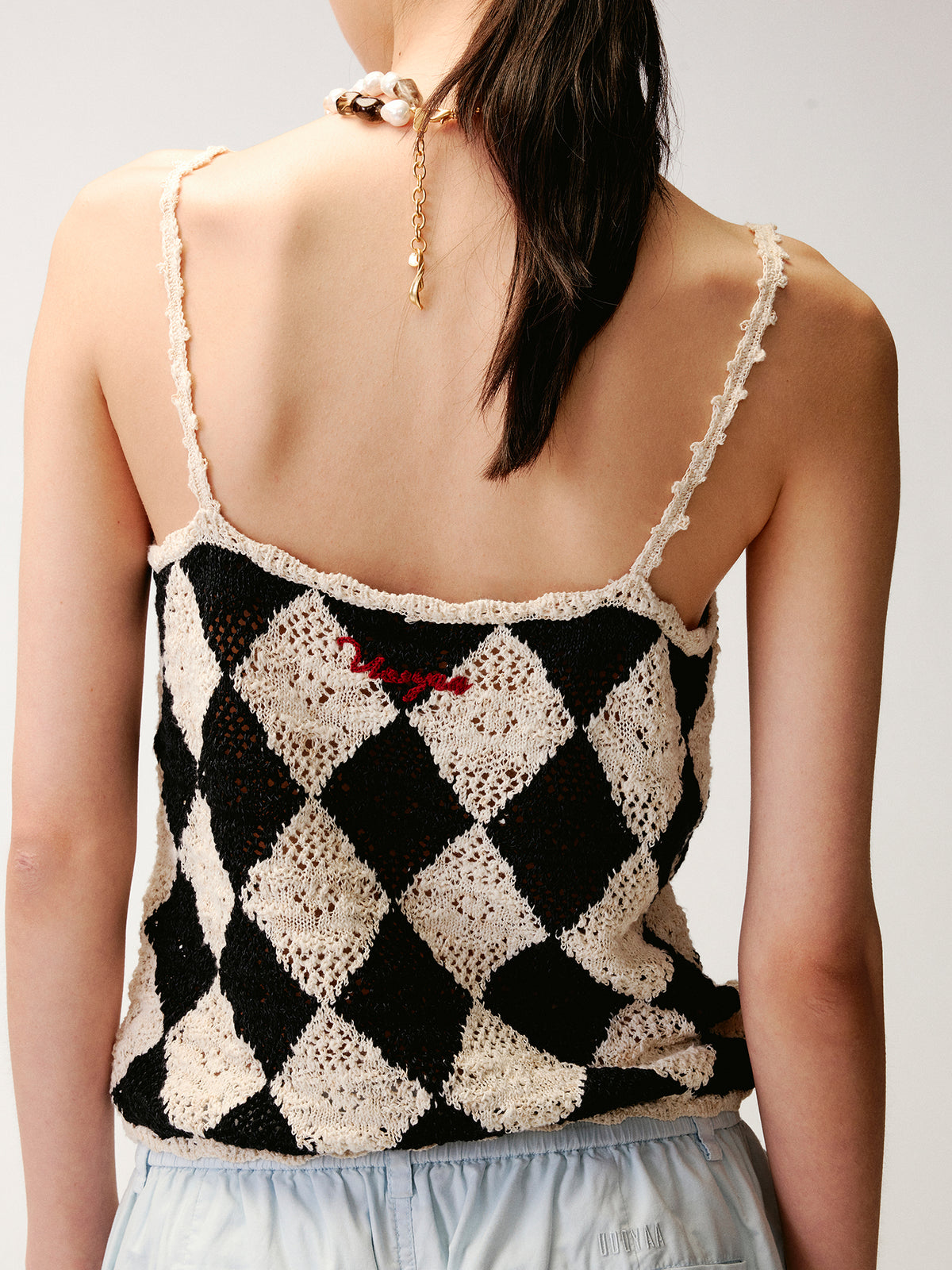Checkerboard Knit Camisole Top
