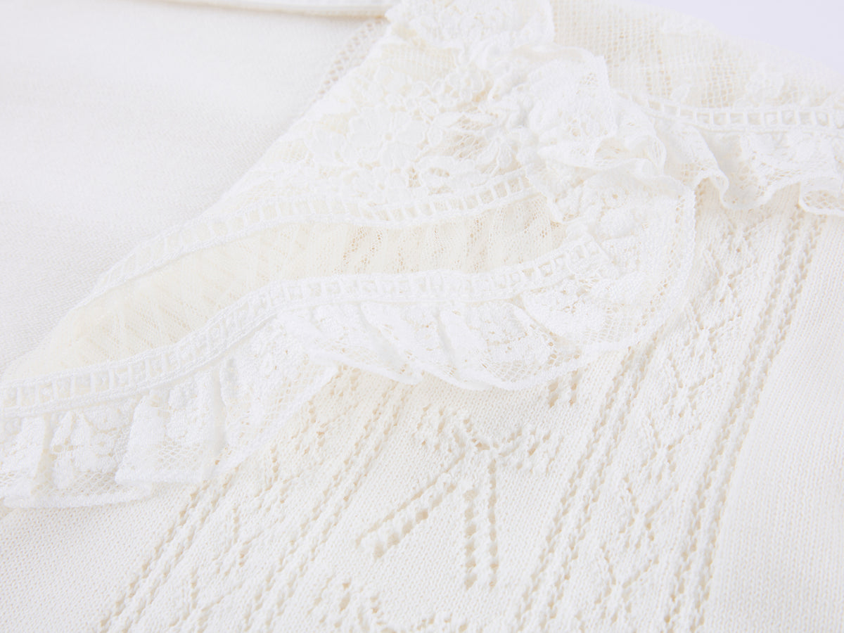 Lace Sailor Collar Cable-Knit T-shirt