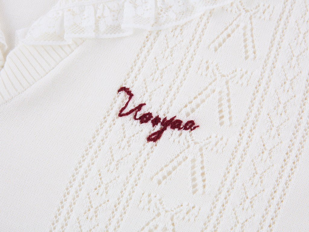 Lace Sailor Collar Cable-Knit T-shirt
