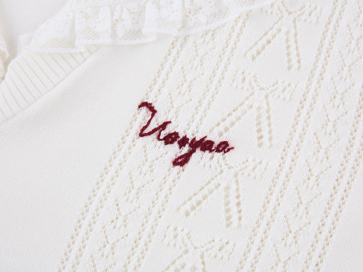 Lace Sailor Collar Cable-Knit T-shirt