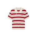 Asymmetrical Placket Striped Polo Knit T-Shirt