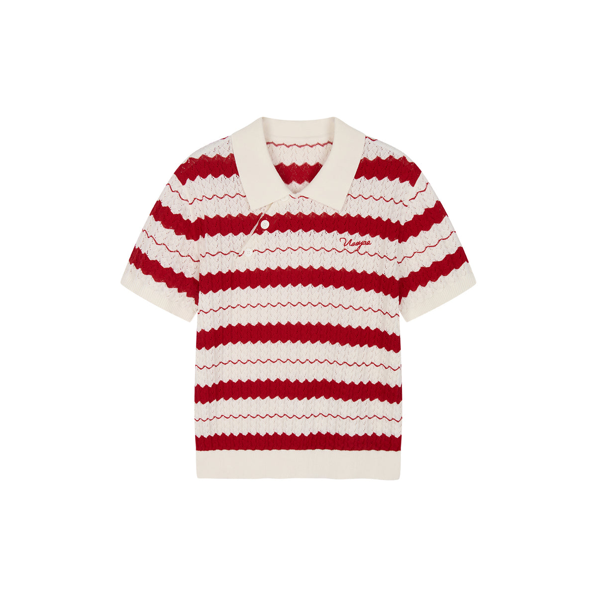 Asymmetrical Placket Striped Polo Knit T-Shirt
