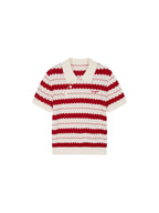 Asymmetrical Placket Striped Polo Knit T-Shirt