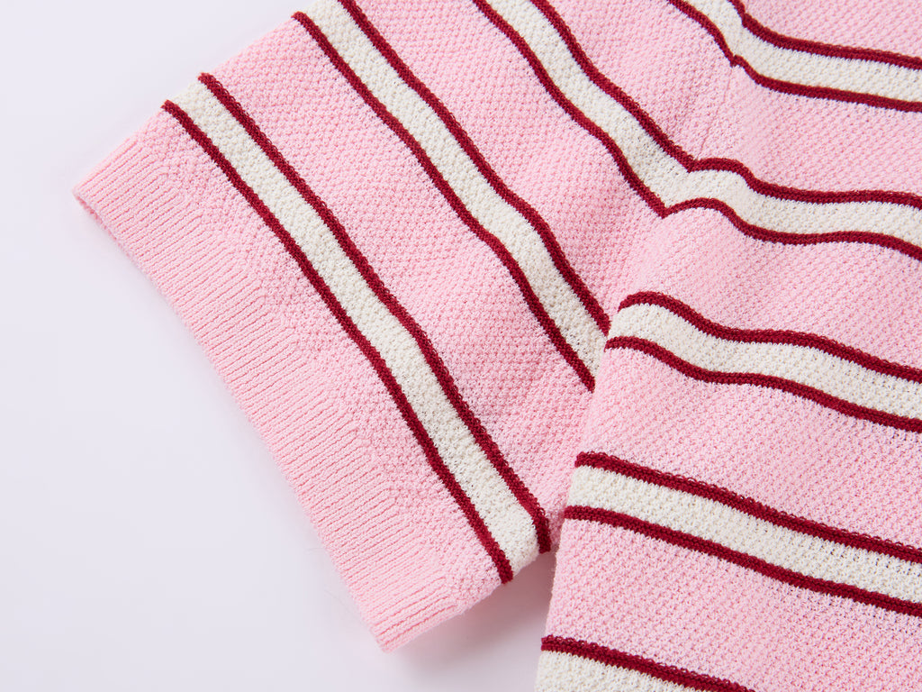 Peter Pan Collar Striped Knit T-shirt