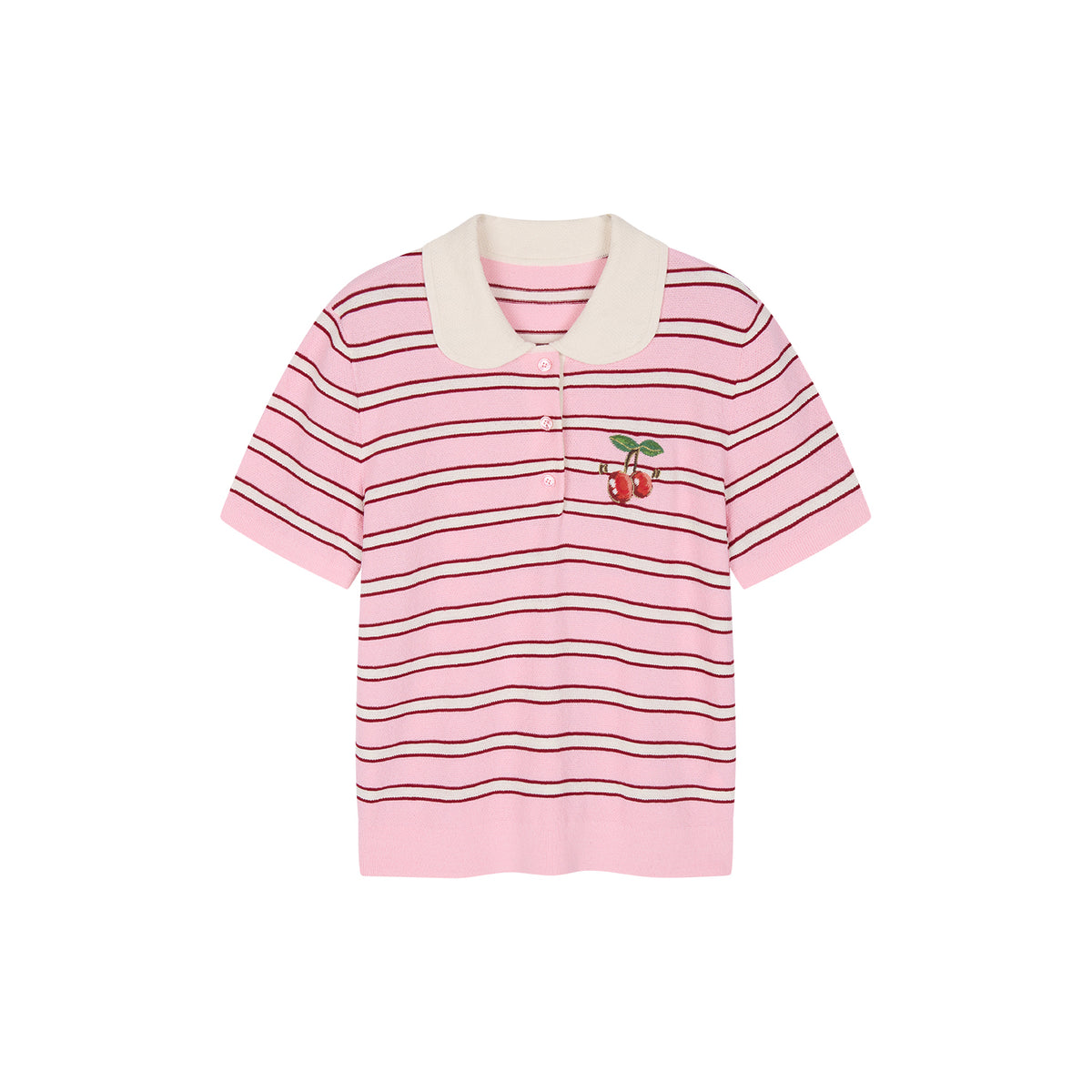 Peter Pan Collar Striped Knit T-shirt