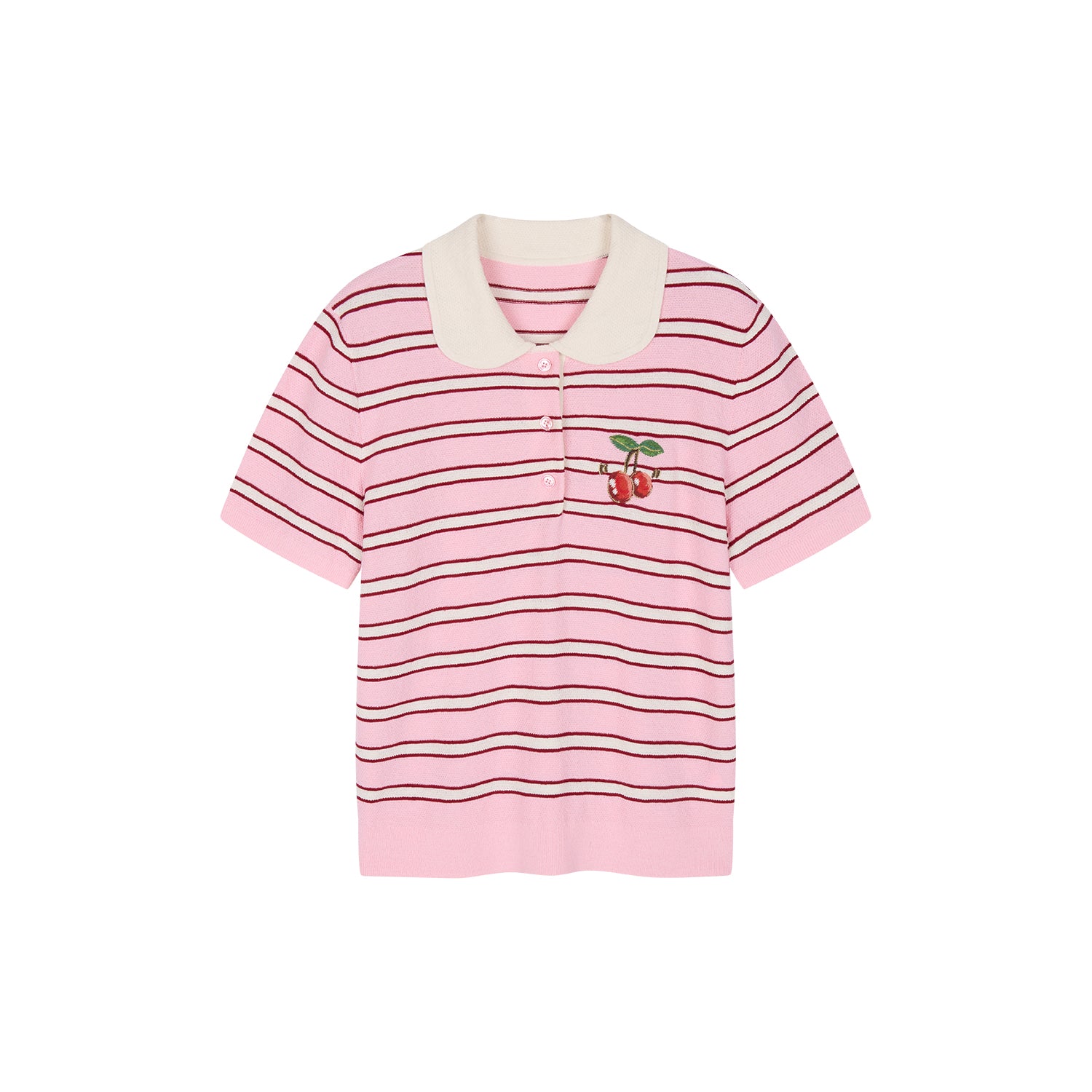 Peter Pan Collar Striped Knit T-shirt