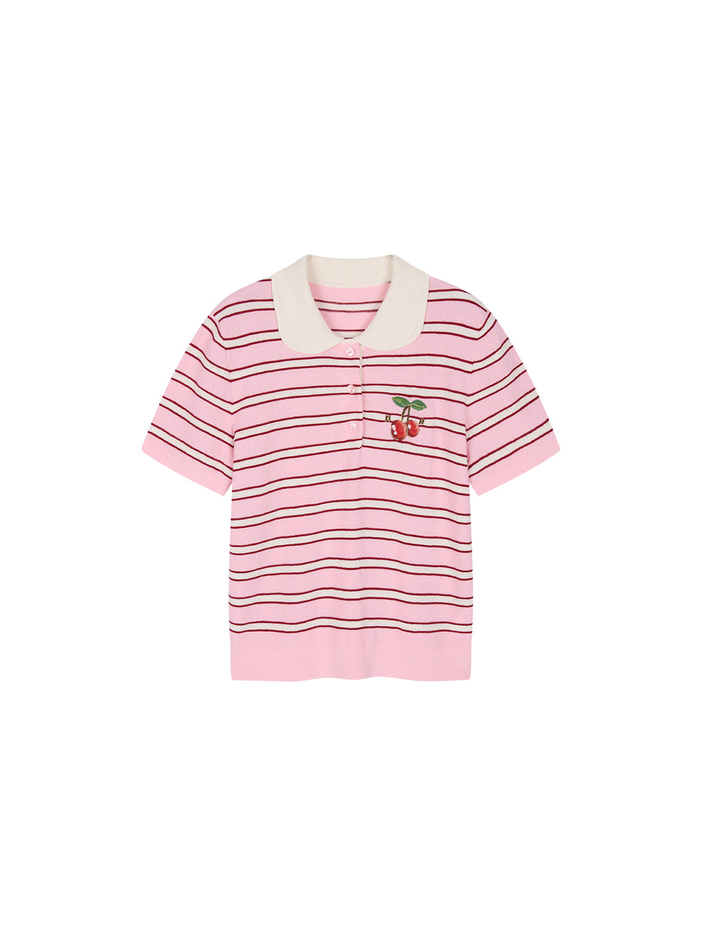 Peter Pan Collar Striped Knit T-shirt