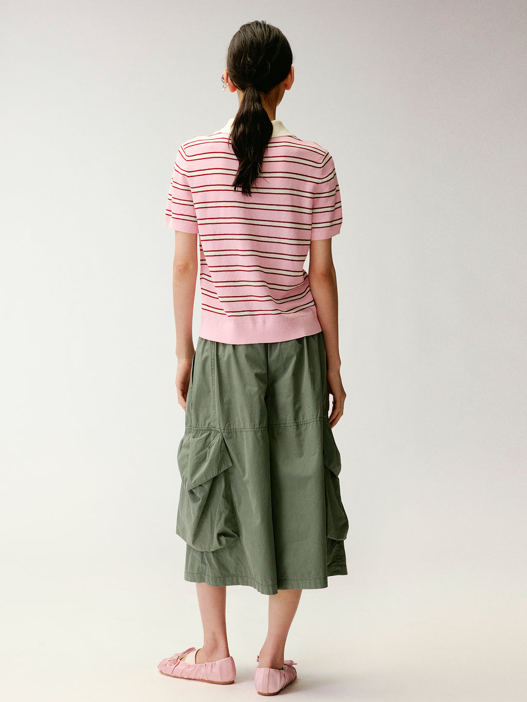 Peter Pan Collar Striped Knit T-shirt