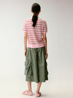 Peter Pan Collar Striped Knit T-shirt