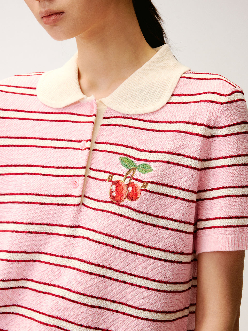 Peter Pan Collar Striped Knit T-shirt