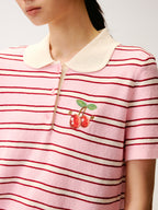 Peter Pan Collar Striped Knit T-shirt