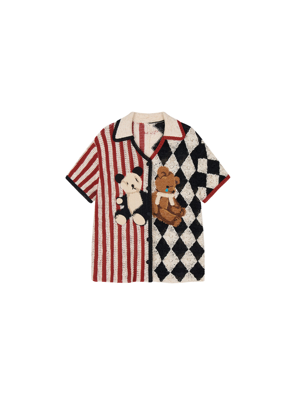 Sad Bear Contrast Spliced Cardigan T-Shirts
