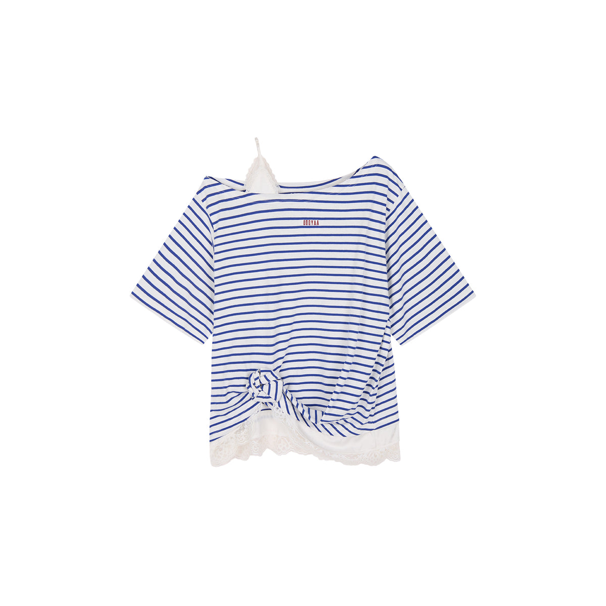 Lace Cami Striped Off-shoulder T-shirt