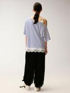 Lace Cami Striped Off-shoulder T-shirt
