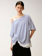 Lace Cami Striped Off-shoulder T-shirt