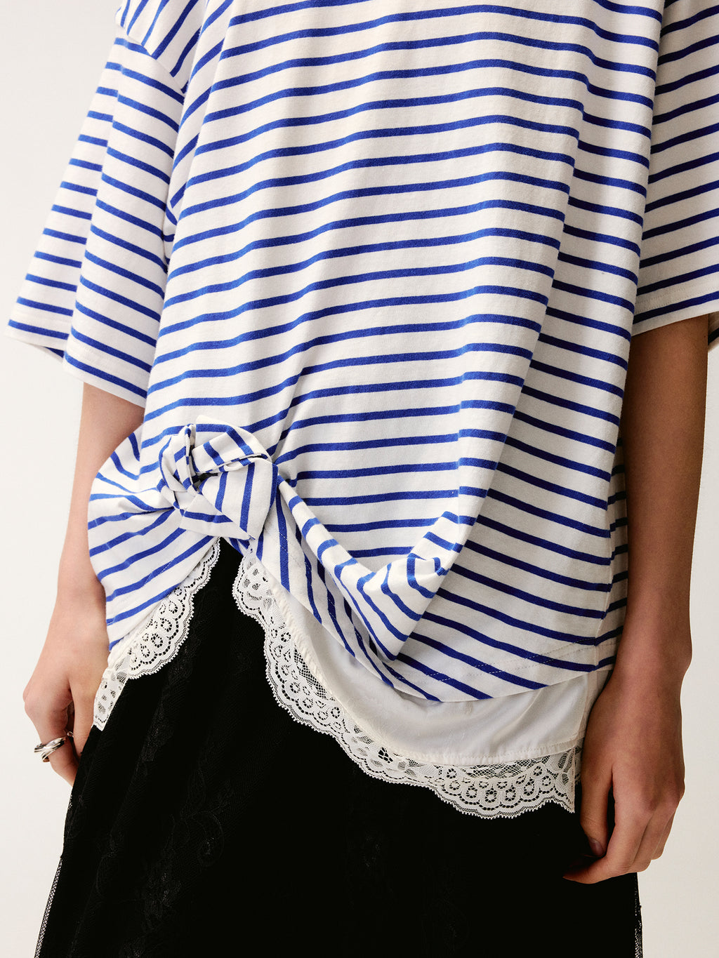 Lace Cami Striped Off-shoulder T-shirt