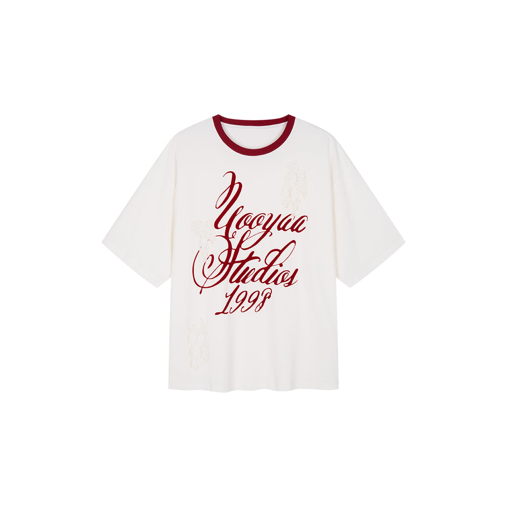 Lace Distressed Flocked T-shirt