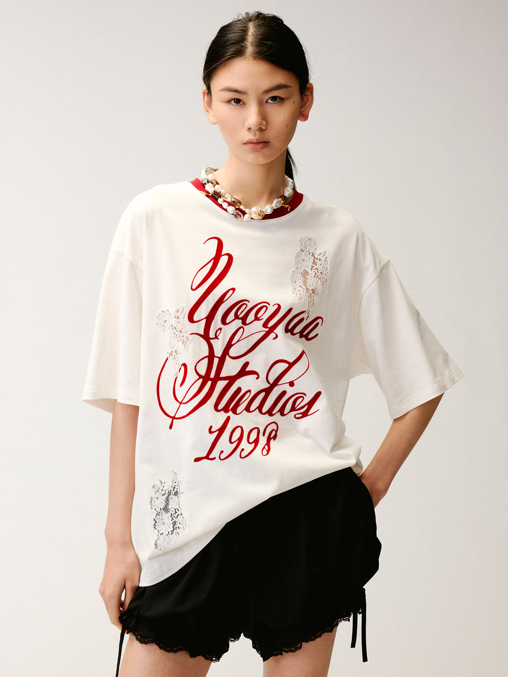 Lace Distressed Flocked T-shirt