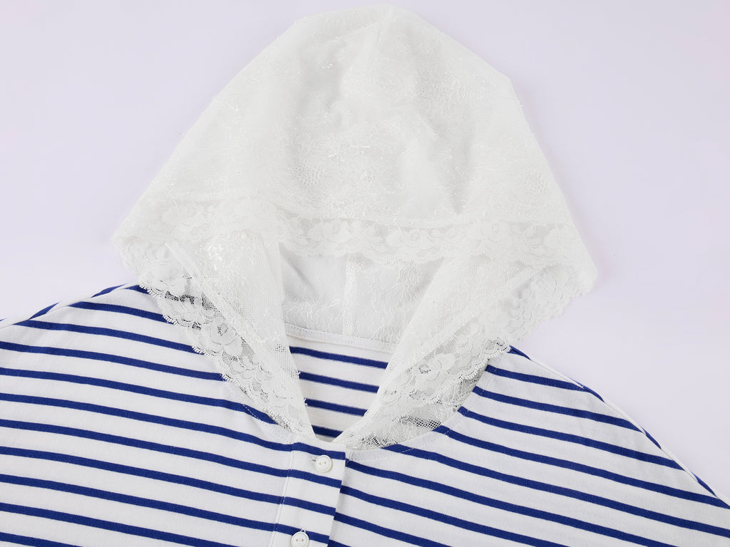 Faux-Layered Lace Patchwork Nautical T-shirt