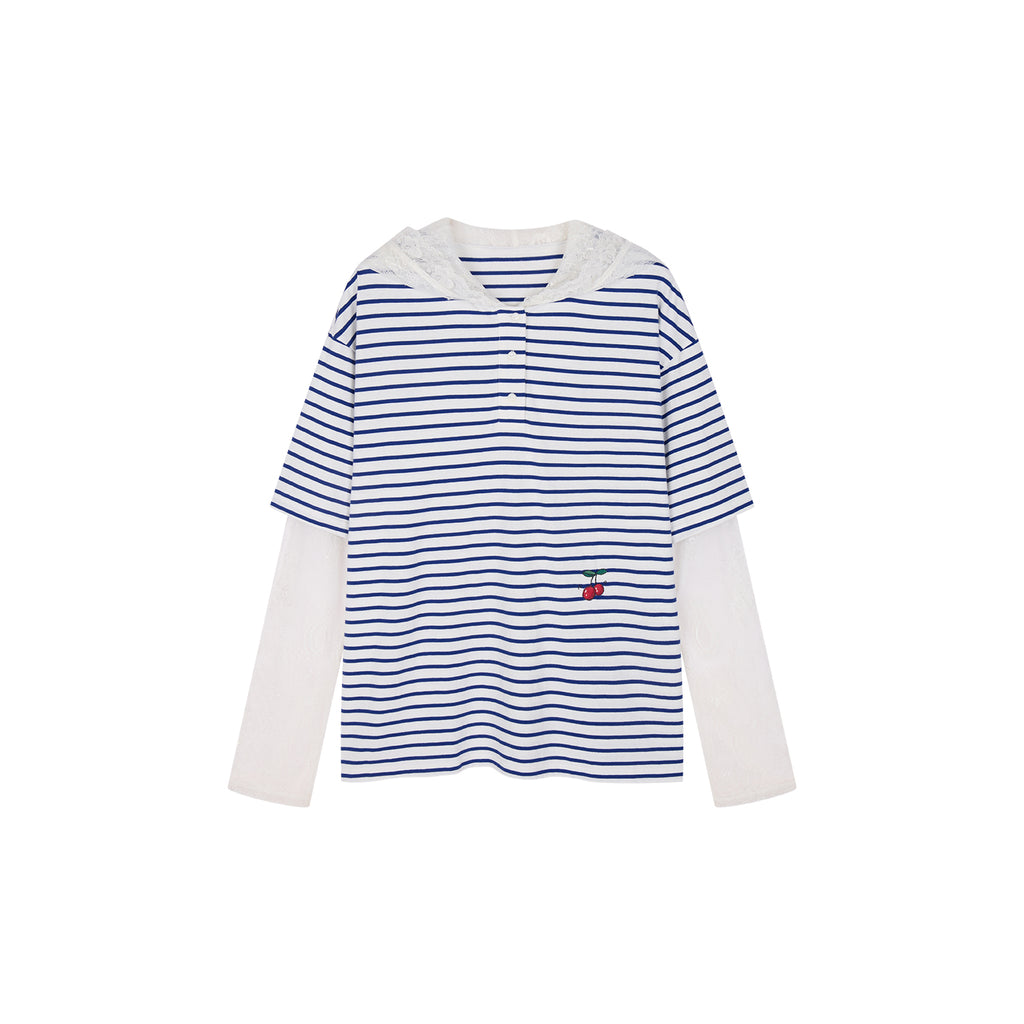 Faux-Layered Lace Patchwork Nautical T-shirt