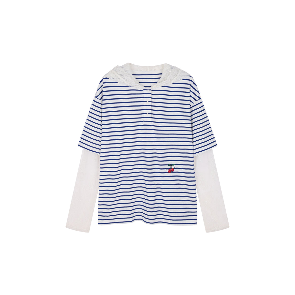 Faux-Layered Lace Patchwork Nautical T-shirt