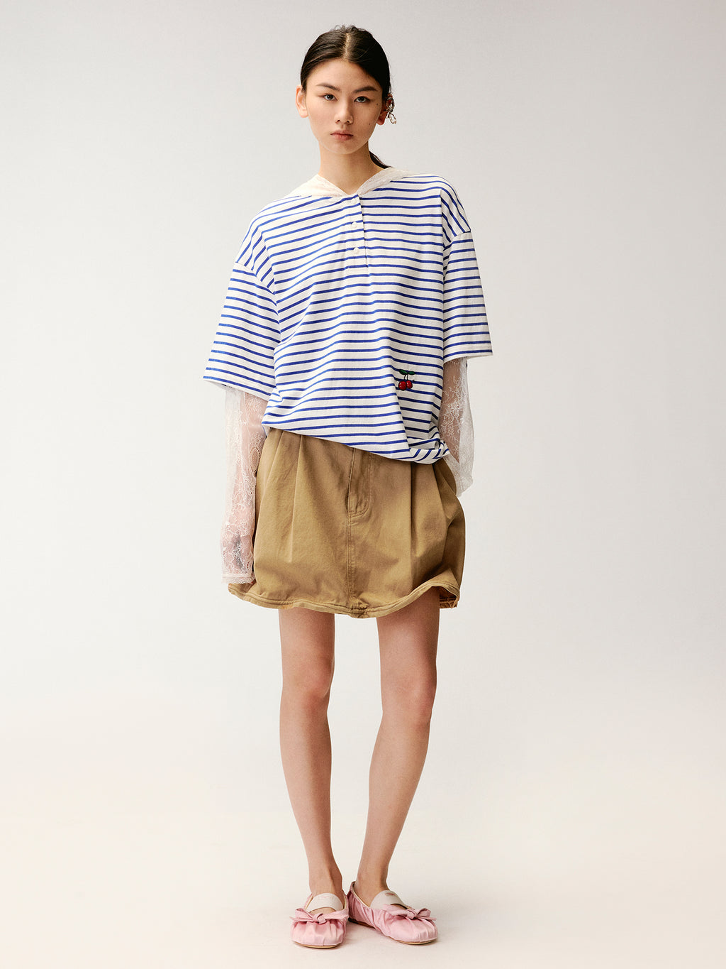 Faux-Layered Lace Patchwork Nautical T-shirt