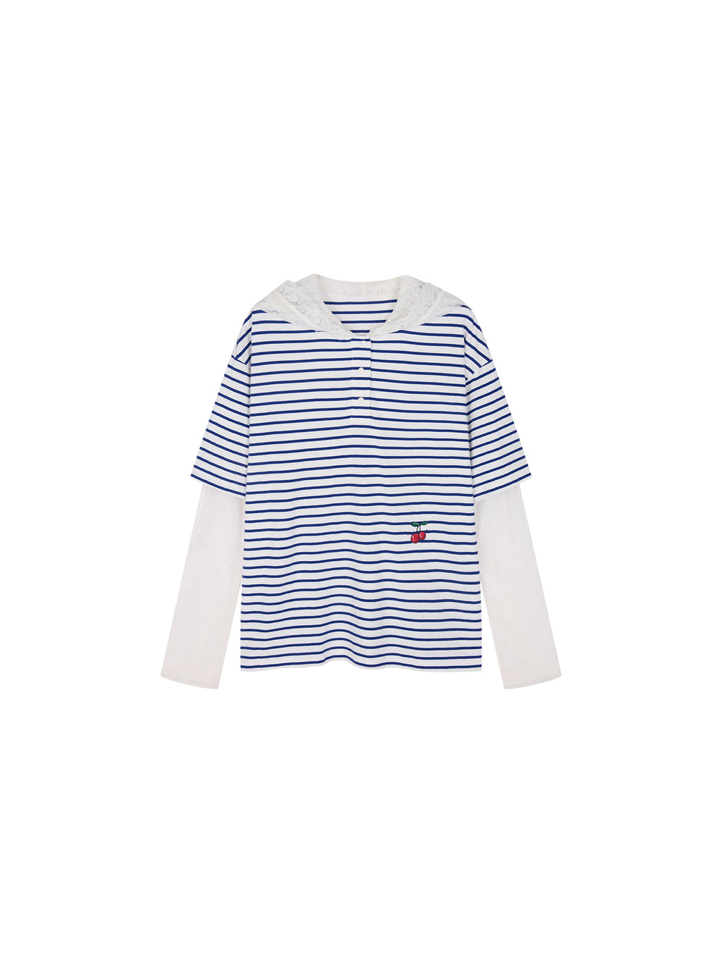 Faux-Layered Lace Patchwork Nautical T-shirt