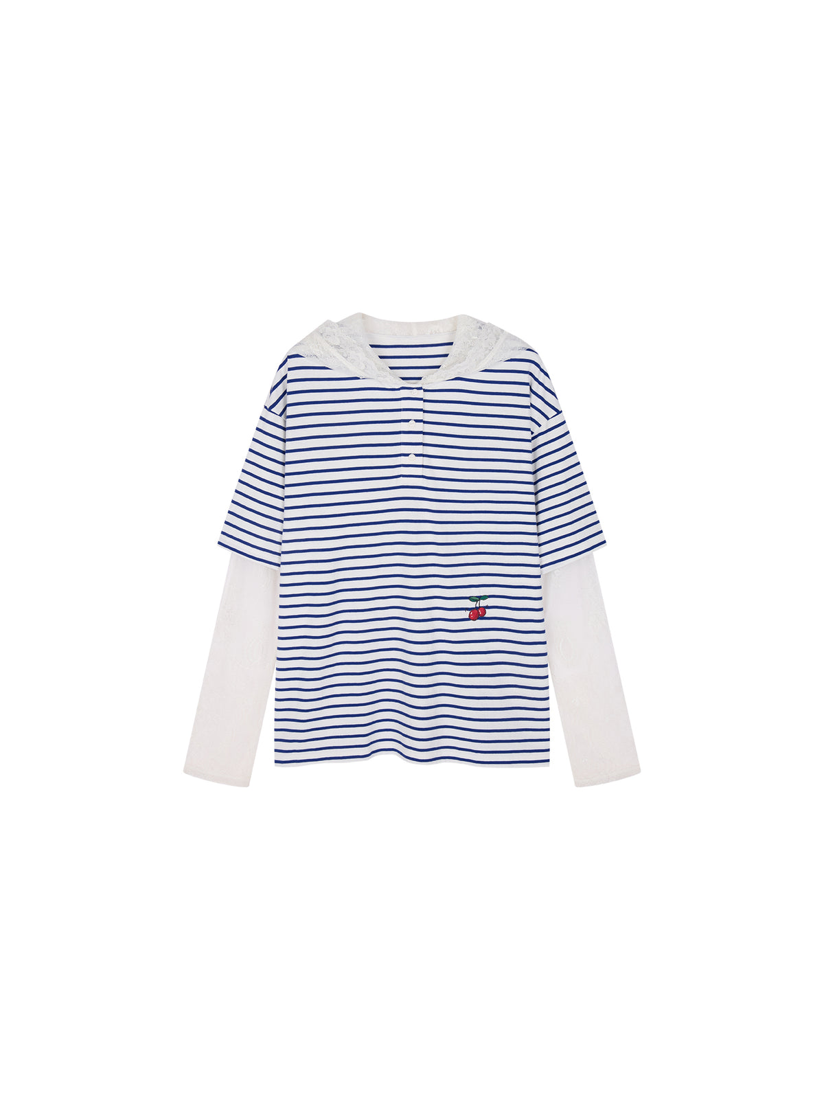 Faux-Layered Lace Patchwork Nautical T-shirt