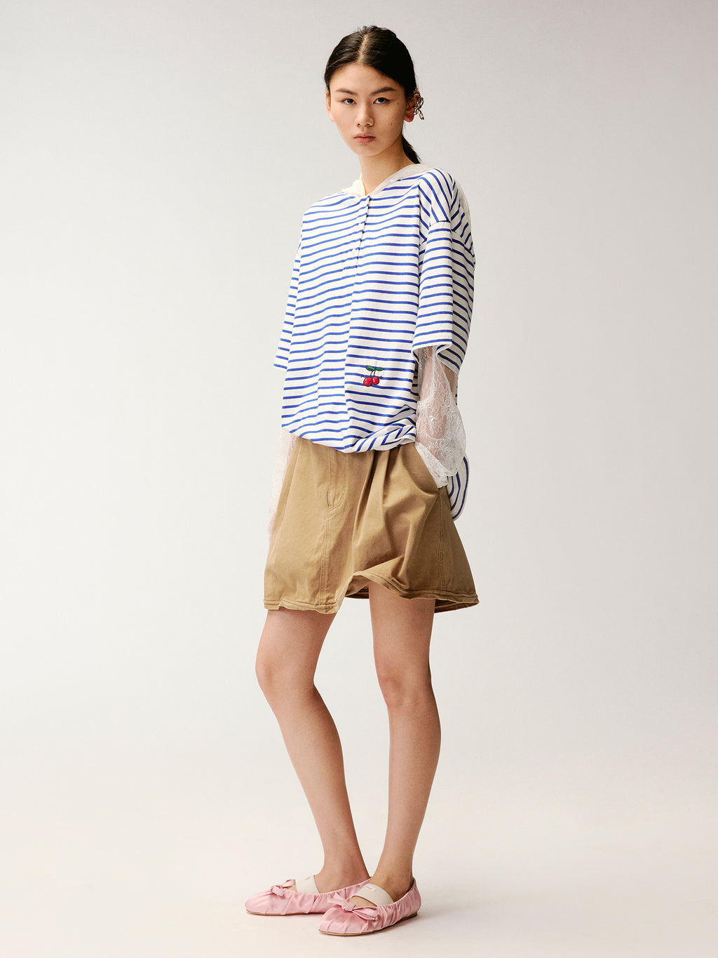 Faux-Layered Lace Patchwork Nautical T-shirt