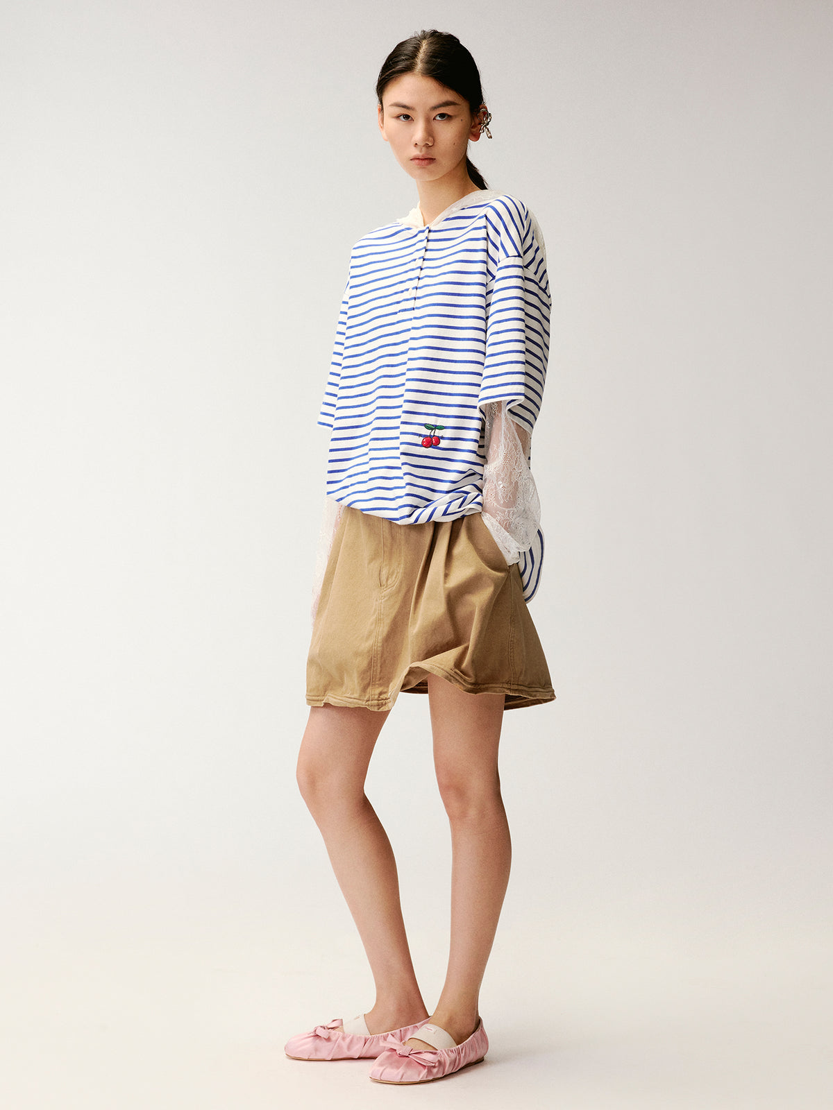 Faux-Layered Lace Patchwork Nautical T-shirt