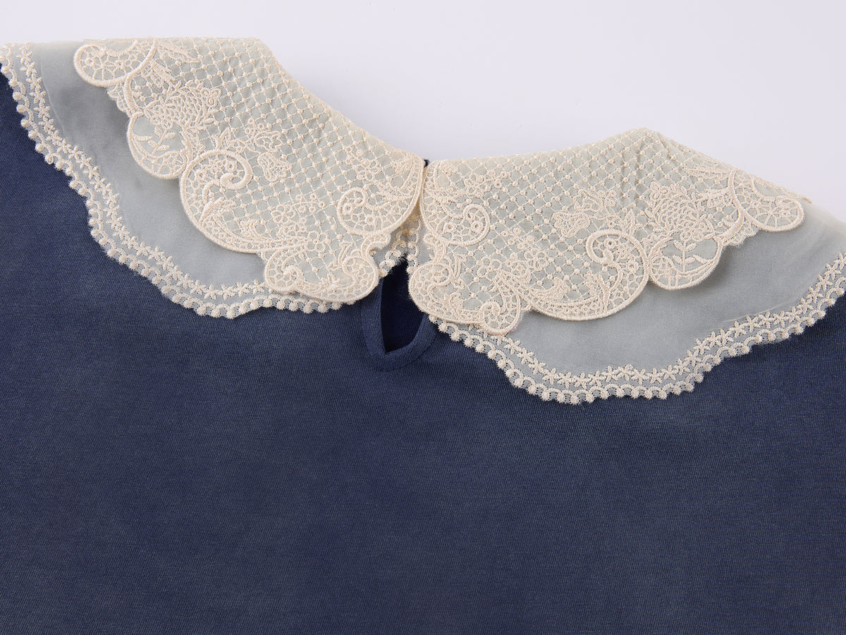 Lace Peter Pan Collar Washed T-shirt