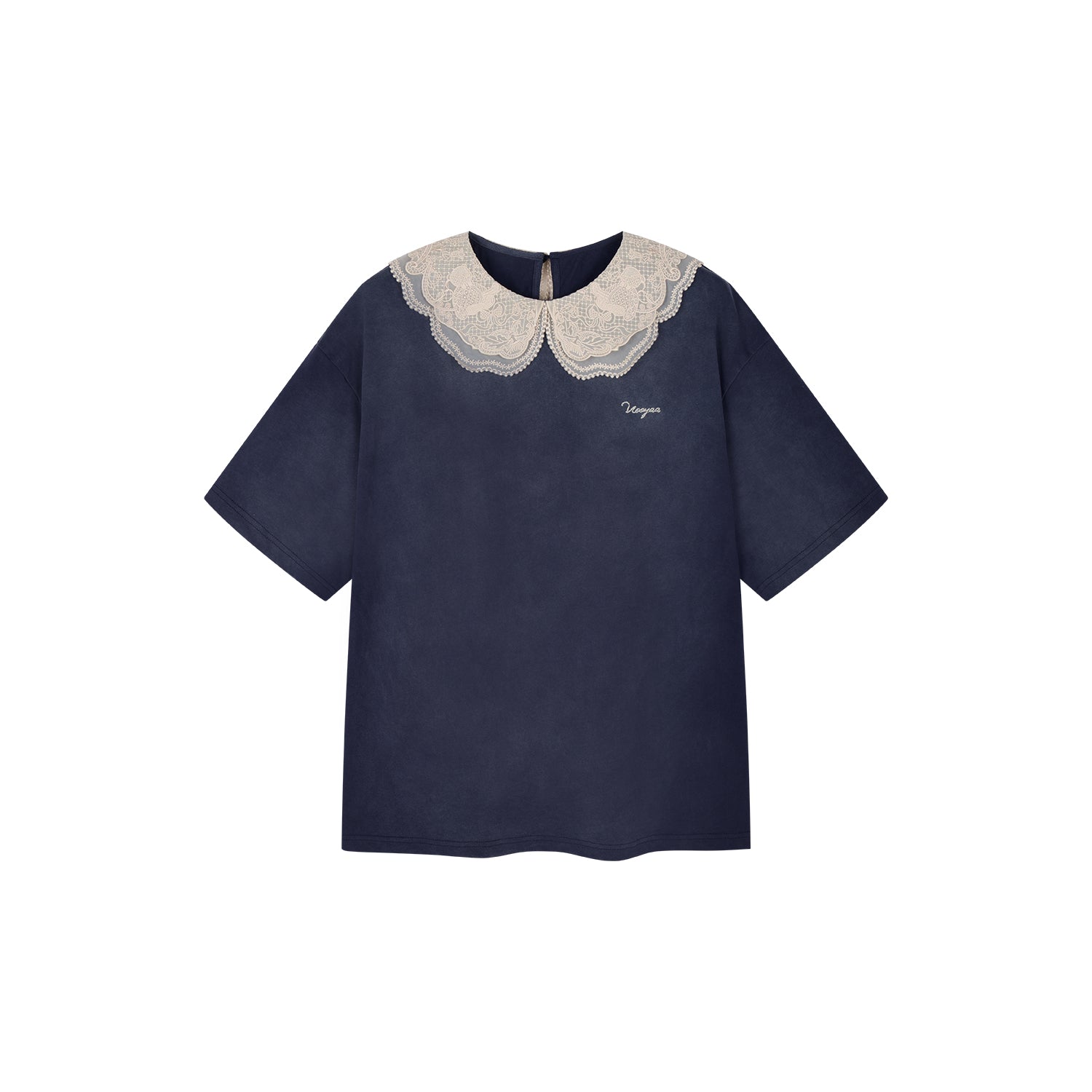 Lace Peter Pan Collar Washed T-shirt