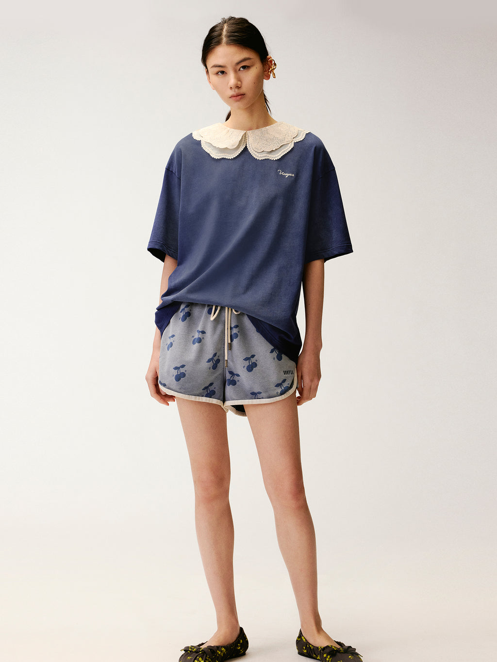 Lace Peter Pan Collar Washed T-shirt