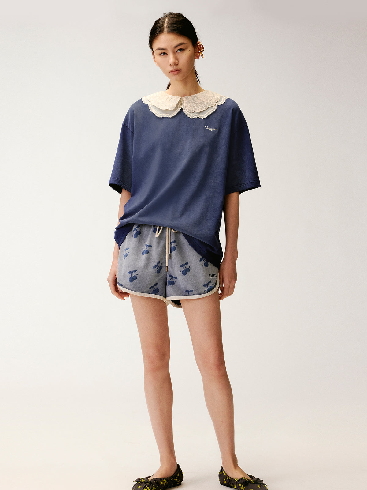 Lace Peter Pan Collar Washed T-shirt