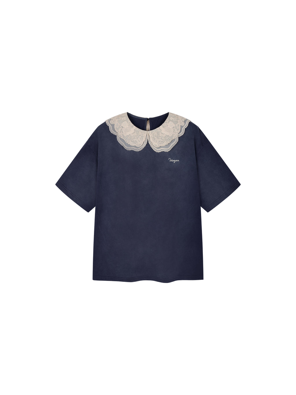 Lace Peter Pan Collar Washed T-shirt