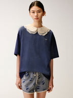 Lace Peter Pan Collar Washed T-shirt
