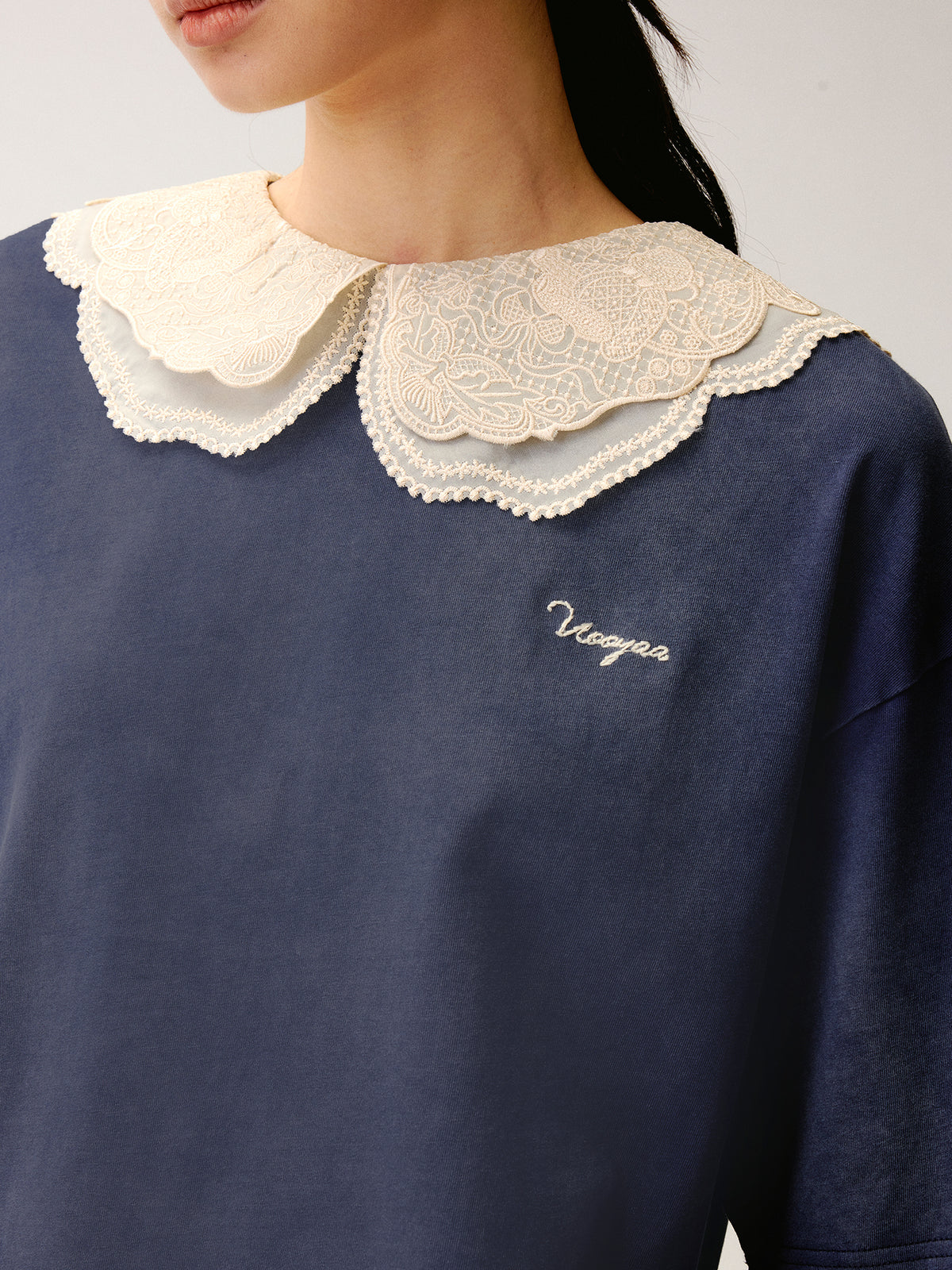 Lace Peter Pan Collar Washed T-shirt