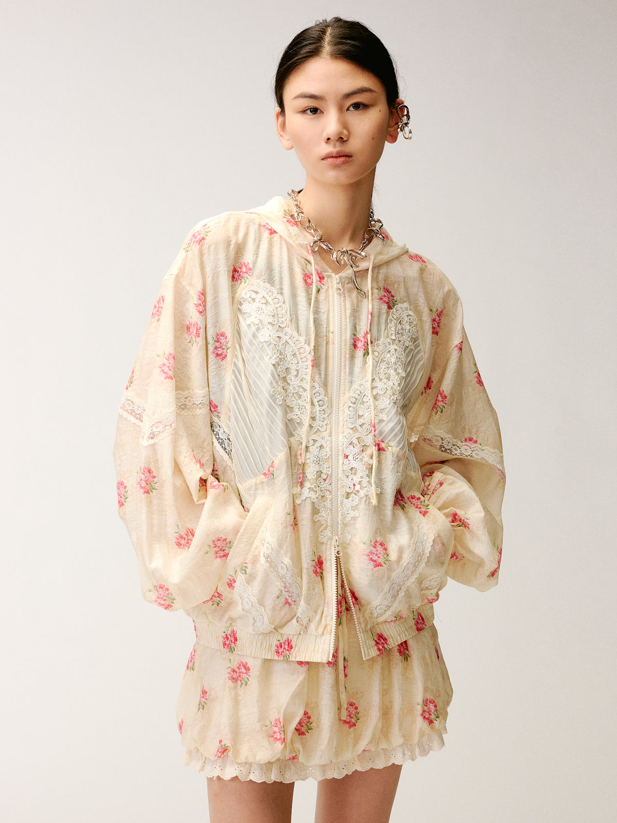 Lace Trim Floral Sporty Jacket
