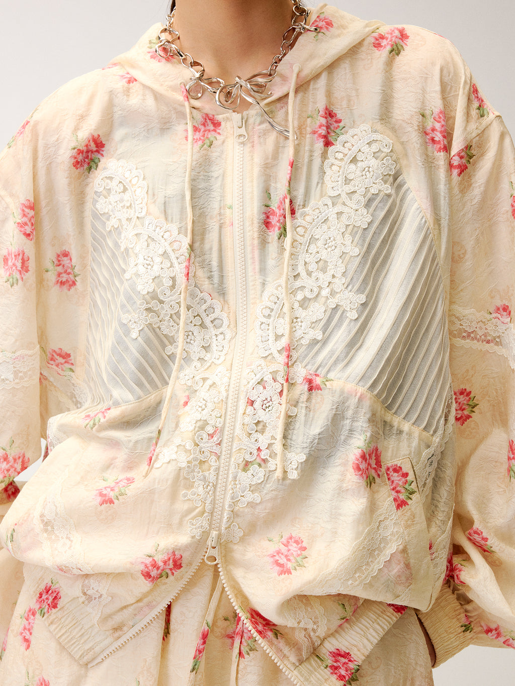 Lace Trim Floral Sporty Jacket