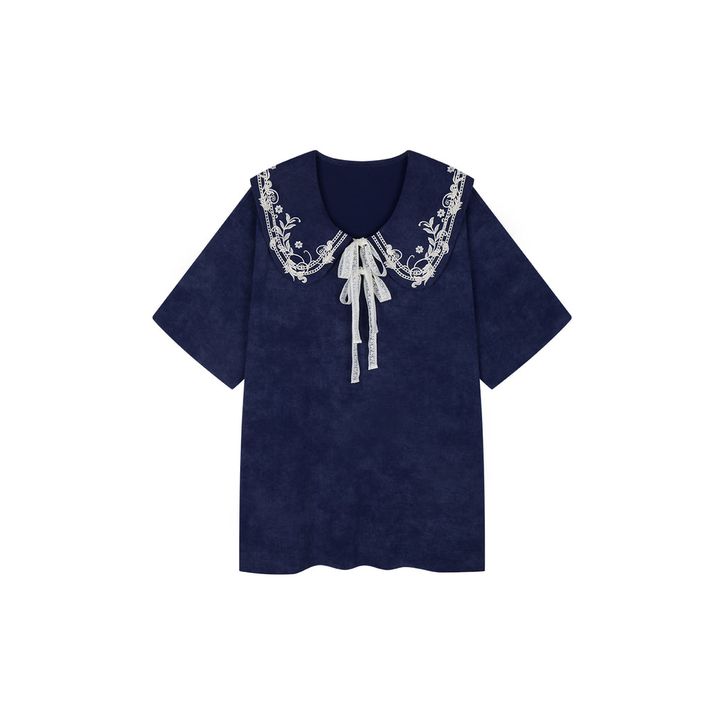 Lace Trim Peter Pan Collar Tee Dress