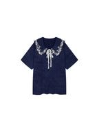Lace Trim Peter Pan Collar Tee Dress