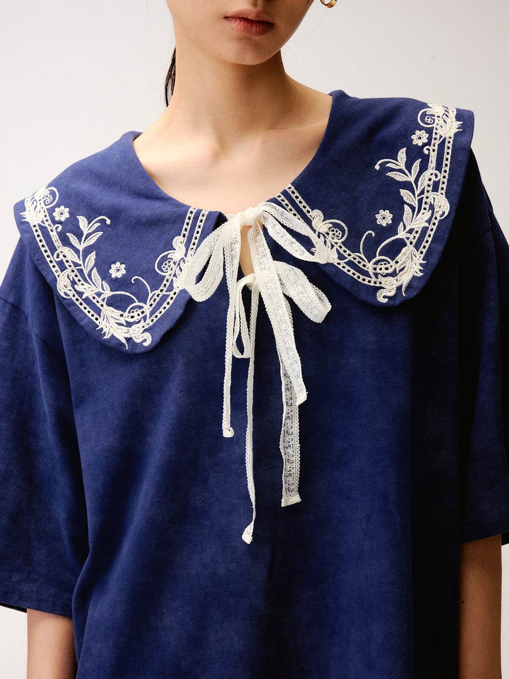 Lace Trim Peter Pan Collar Tee Dress